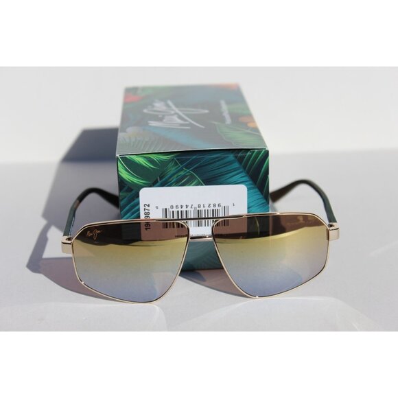 MAUI JIM Keawawa POLARIZED Sunglasses DGS620-16 Gold/Green Multicolor Mirror NEW - Picture 10 of 14